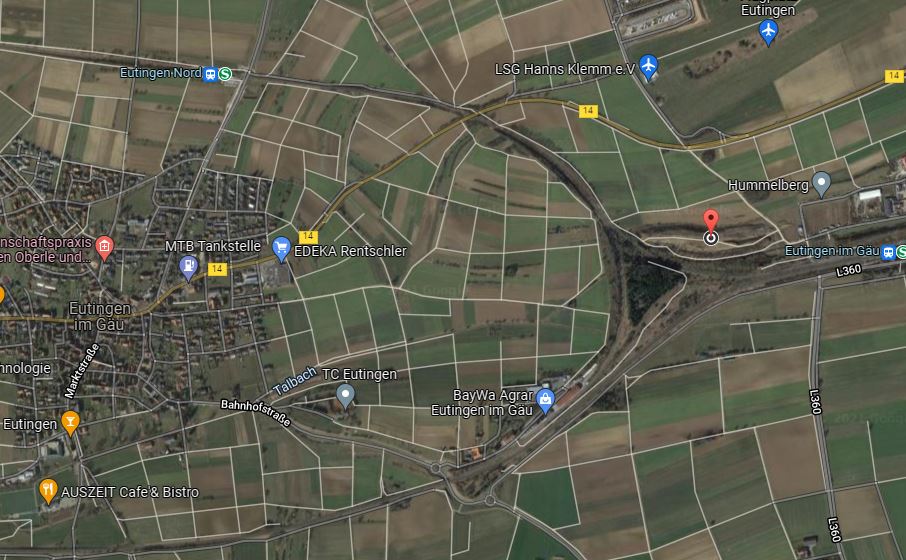Auf diesem Bild sehen Sie eine Landkarte von Eutingen mit dem Standort der Erddeponie.